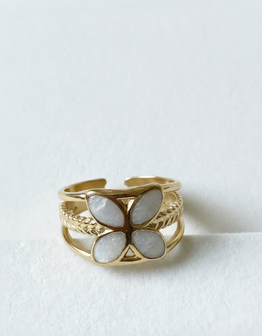 Bague - flower blanc